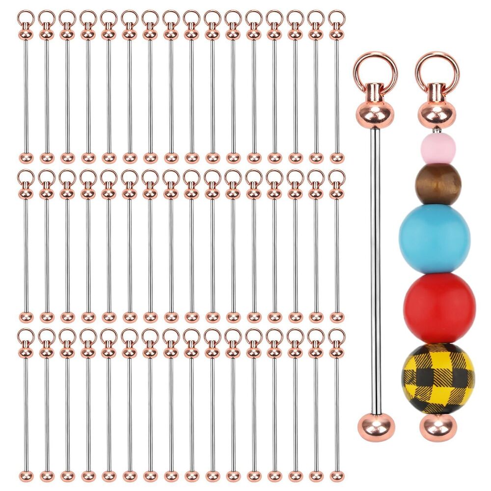 4795 50pcs Blank Beadable Keychain Bars, Metal DIY Bead Keychain Eady